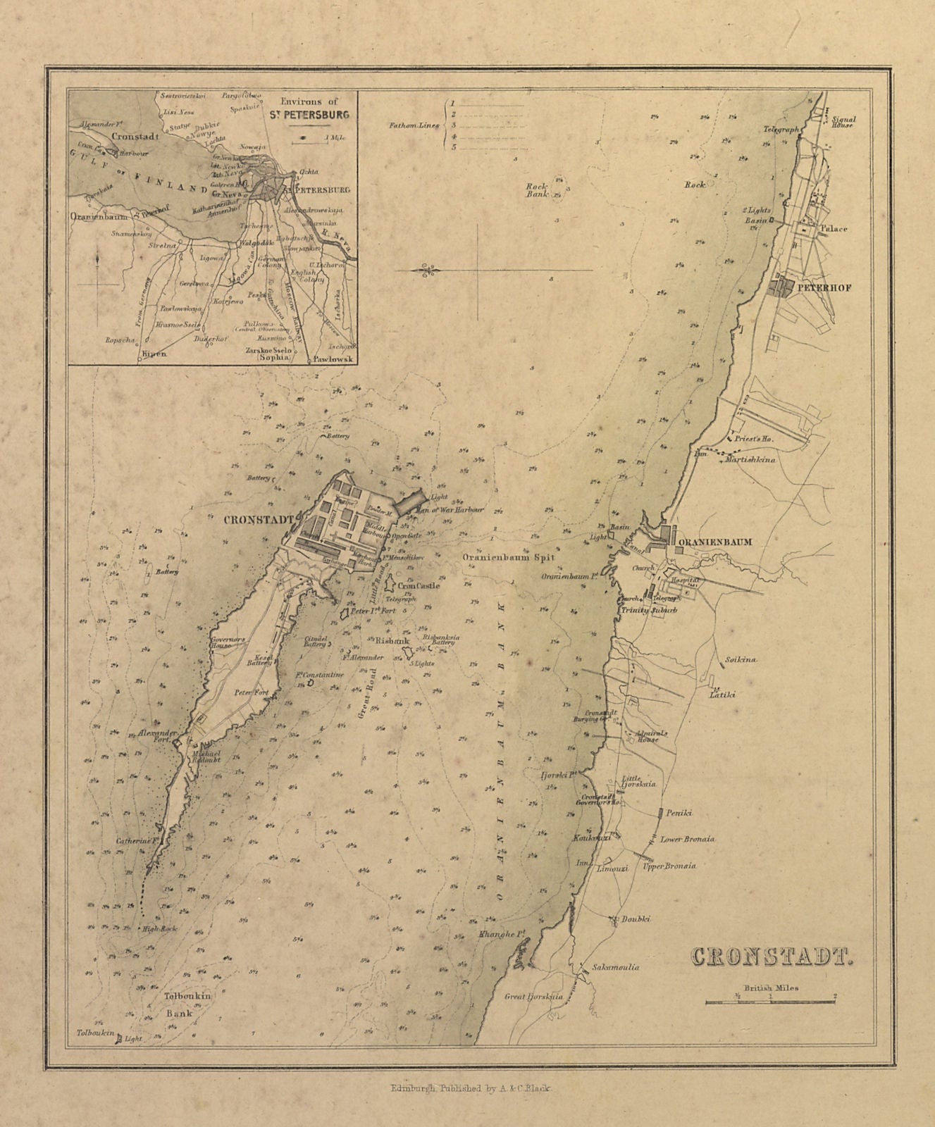 Cronstadt Kronstadt Kotlin Island Peterhof St Petersburg. SIDNEY HALL 1856 map